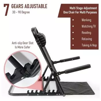 Черный бытовой многоступенчатый регулируемый стул портативный складной откидывающийся спинка с откидным подлокотником 52*70*82 см