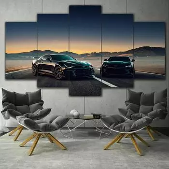 Черный Camaro Roadst без рамки, 5 шт., настенное искусство, холст с принтом, постеры, картины, живопись для гостиной, домашний декор, фотографии 20x35 20x45 20x55cm