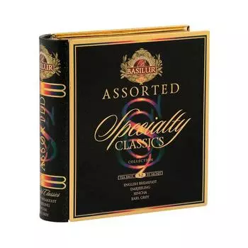 Черный чай BASILUR Specialty Classic Ассортимент Книга 4 вида Earl 32 пакетика Подарок на день [Подарок] (Английский завтрак, Дарджилинг, Сенча, Грей) мамин
