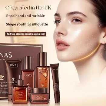 Черный чай пробуждает жизненную силу кожи, восстанавливает, борется со старением, роскошный набор средств по уходу за кожей, увлажняющий, осветляющий, разглаживающий мелкие морщинки, набор из 6 предметов