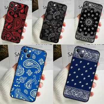 Черный чехол Bandana Paisley для iPhone 15 14 13 12 11 Pro Max Mini X XR XS Max SE 2020 7 8 Plus задняя крышка iPhone X XS