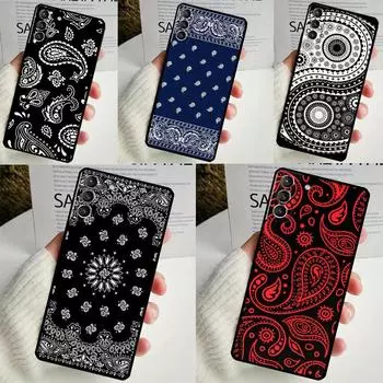 Черный чехол Bandana Paisley для Samsung Galaxy S22 S23 S24 Ultra Note 20 10 S8 S9 S10 Plus S21 S20 FE Мягкий чехол Galaxy S23Ultra