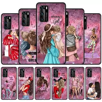 Черный чехол для Huawei P Smart Z P30 Y6 P40 Lite E Y7 P20 Pro Y6p Y8p Y9 2019 Y8s ТПУ чехол для телефона девушка ребенок супер мама женщина Huawei P20