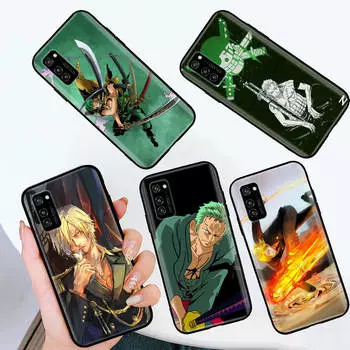 Черный чехол для iPhone 16 15 Plus 14 13 12 11 Pro 8 6 SE XR XS Max P30 Nova 5T Y5P Y6 Y7 Y8P Y9 Realme C30 C33 C31 W-71 One Piece Zoro Sanji iPhone 5 кожа буйвола