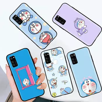 Черный чехол для iPhone 16 15 Plus 14 13 12 11 Pro 8 6 SE XR XS Max P30 Nova 5T Y5P Y6 Y7 Y8P Y9 Realme C30 C33 C31 W-56 Doraemon VIVO Y17S эбеновый