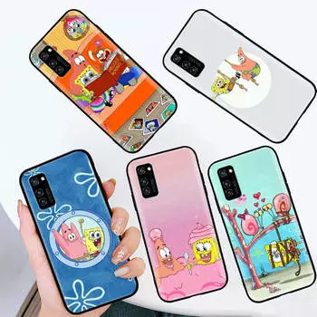 Черный чехол для iPhone 16 15 Plus 14 13 12 11 Pro 8 6 SE XR XS Max P30 Nova 5T Y5P Y6 Y7 Y8P Y9 Realme C30 C33 C31 S-42 Друг Спанч Боба Samsung S7 арлекин