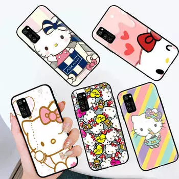 Черный чехол для iPhone 16 15 Plus 14 13 12 11 Pro 8 6 SE XR XS Max P30 Nova 5T Y5P Y6 Y7 Y8P Y9 Realme C30 C33 C31 L-6 Lovely Hello Kitty Huawei Y6P 2020 пламенный