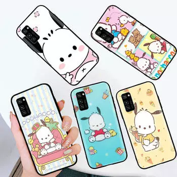 Черный чехол для iPhone 16 15 Plus 14 13 12 11 Pro 8 6 SE XR XS Max P30 Nova 5T Y5P Y6 Y7 Y8P Y9 Realme C30 C33 C31 L-27 Pochacco Huawei P30 Pro индиго