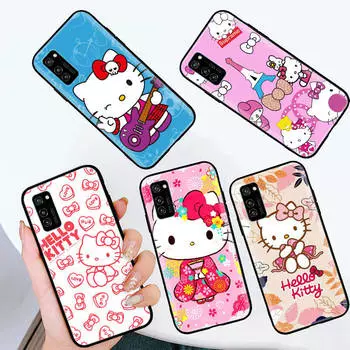 Черный чехол для iPhone 16 15 Plus 14 13 12 11 Pro 8 6 SE XR XS Max P30 Nova 5T Y5P Y6 Y7 Y8P Y9 Realme C30 C33 C31 L-19 Hello Kitty iPhone XS эбеновый