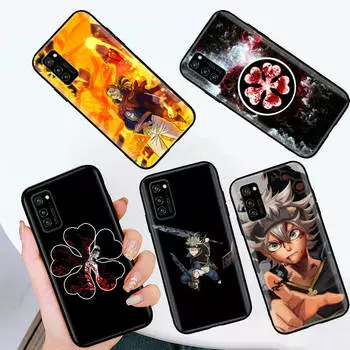 Черный чехол для iPhone 16 15 Plus 14 13 12 11 Pro 8 6 SE XR XS Max P30 Nova 5T Y5P Y6 Y7 Y8P Y9 Realme C30 C33 C31 W-50 Black Clover Huawei Y9S кожа буйвола