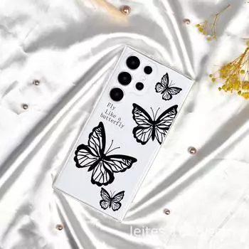 Черный чехол для мобильного телефона Samsung S23A55 с полной линзой и рисунком бабочки, защищающий от падения Samsung S21ULTRA прозрачный
