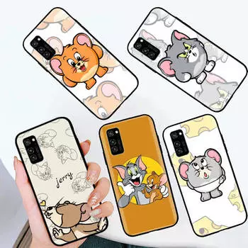 Черный чехол для OPPO Reno 8 6 5 4 Pro Plus Find X3 A17 A3 A31 A38 A40 A53 A54 A55 A74 A76 A78 A77 A80 A94 A95 A96 Lite C-47 Tom Jerry Cat Mouse OPPO A53 2020 аэро