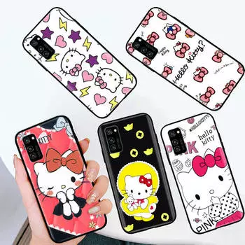 Черный чехол для OPPO Reno 8 6 5 4 Pro Plus Find X3 A17 A3 A31 A38 A40 A53 A54 A55 A74 A76 A78 A77 A80 A94 A95 A96 Lite L-28 Cute Hello Kitty OPPO Reno 6 Pro Plus кожа буйвола