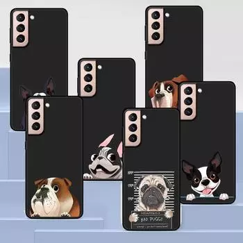 Черный чехол для Samsung Galaxy S20 FE S21 S22 Ultra S10 Plus S9 S8 S10e S7 Edge, мягкий силиконовый чехол для телефона с изображением мопса, французского бульдога, черного цвета Samsung S7