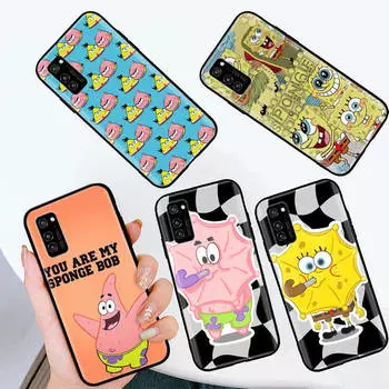 Черный чехол для Samsung Note 20 Lite S24 Ultra S23 A03 A05 A06 A11 A71 A15 A16 A13 A24 A25 A33 A52 A53 A50 M55 M35 Plus S-41 мультфильм Губка Боб Samsung S21 кожа буйвола