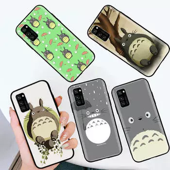 Черный чехол для Samsung Note 20 Lite S24 Ultra S23 A03 A05 A06 A11 A71 A15 A16 A13 A24 A25 A33 A52 A53 A50 M55 M35 Plus W-63 Cut Totoro Samsung S22 Plus кожа буйвола