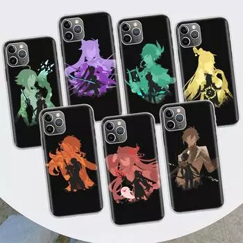 Черный чехол для телефона Art Genshin Impact для Apple iPhone 11 12 13 14 Pro 7 XR X XS Max 6 6S 8 Plus + Mini 5 SE с принтом, мягкий чехол Coqu iPhone 11