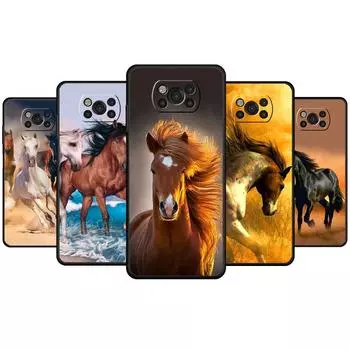Черный чехол для телефона для Xiaomi POCO F4 GT X4 10T MI 11 lite F3 9T M3 M4 Pro 5G 11T X3 NFC Бегущая лошадь животное POCO X4 NFC