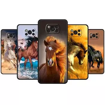 Черный чехол для телефона для Xiaomi POCO F4 GT X4 10T MI 11 lite F3 9T M3 M4 Pro 5G 11T X3 NFC Бегущая лошадь животное POCO X4 NFC