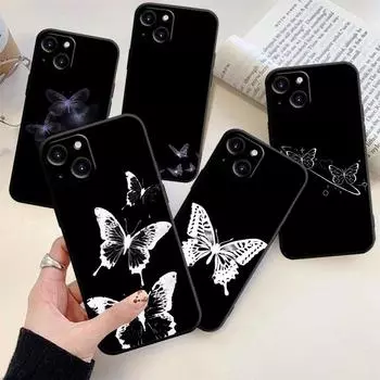 Черный чехол для телефона с бабочкой для iPhone Samsung Galaxy Redmi Xiaomi Oppo OnePlus Note SA 7 8 9 10 11 12 13 14 20 21 22 23 53 54 Pro Max Plus Ultra iPhone 6 or 6S