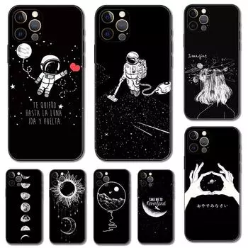 Черный чехол для телефона с белыми лунными звездами для iPhone 5S 2020se 6 6s 7 8 plus x 10 XR XS 11 12 13 mini pro MAX, черная задняя крышка из ТПУ iphone 5 5S SE 2016