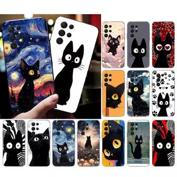 Черный чехол для телефона с изображением кота для Samsung S24 S23 S22 S21 S20 Ultra S20 S22 S21 S10E S20 FE S24 Plus S21 Ultra