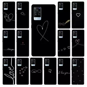 Черный чехол для телефона с простыми линиями и сердечками для VIVO V21E V21 V23 V23E V2109 Y53S Y33S Y55 Y76 Y31 Y21 Y72 Y01 Y21S Y11S VIVO V21E 4G