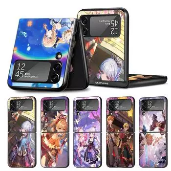 Черный чехол для телефона Samsung Galaxy Zflip3 Z Flip 3 5g Zflip Z Flip 4 Zflip4 Flip4 Flip3, чехол Genshin Impact, аниме, милый чехол Samsung Z Flip 5G
