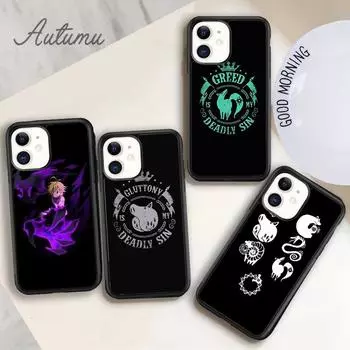 Черный чехол для телефона «Семь смертных грехов» в стиле аниме для iPhone 11 12 13 14 Pro Max mini XR XS SE 2020 7 8 Plus Samsung Galaxy S21 S22 iPhone 6plus