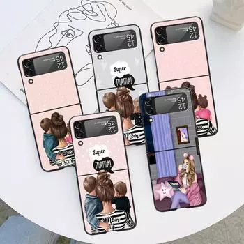 Черный чехол для телефона «Супер мама», милый черный чехол для маленьких девочек и мальчиков, для Samsung Galaxy Zflip Z Flip 3 5g Z Flip 4 Zflip3 Flip4 Zflip4 Flip3 Samsung Z Flip 5G