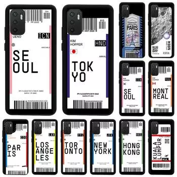 Черный чехол для телефона Xiaomi Redmi Note 11 9 10 Pro Max 5G 8T 9T 9s 7 9C 7a 9A 8 8A с надписью Travel Ticket Label Paris Seoul Toronto Cover Redmi Note 11