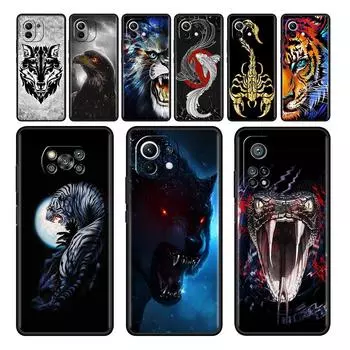 Черный чехол для Xiaomi Mi Poco X3 NFC M4 F3 C40 11 11T 10T Pro 12 9T 9 10 Lite, чехол из ТПУ для телефона Лев, Тигр, Волк Xiaomi Poco M3