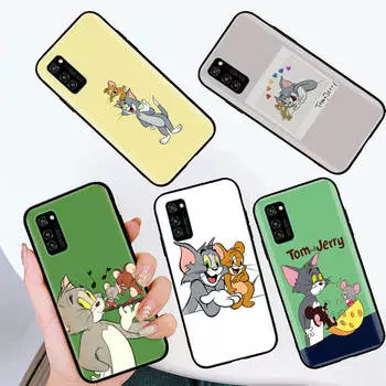 Черный чехол для Xiaomi Poco X6 X4 M5 M6 F5 F6 C65 C55 C50 C51 C40 Pro Redmi 14C A3X 13C 12C 11T 10A 9C Note 7 6 8A Plus C-45 Том и Джерри Redmi Note 8 Pro кожа буйвола