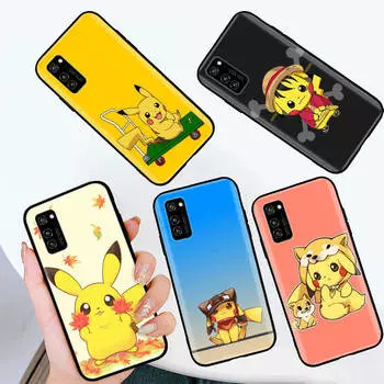 Черный чехол для Xiaomi Poco X6 X4 M5 M6 F5 F6 C65 C55 C50 C51 C40 Pro Redmi 14C A3X 13C 12C 11T 10A 9C Note 7 6 8A Plus P-33 Pokemons Pikachu Xiaomi Poco X4 Pro 5G аэро