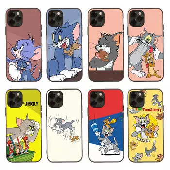 Черный чехол для Xiaomi Poco X6 X4 M5 M6 F5 F6 C65 C55 C50 C51 C40 Pro Redmi 14C A3X 13C 12C 11T 10A 9C Note 7 6 8A Plus T-92 Tom Jerry Cat Redmi Note 12 Pro 5G арлекин