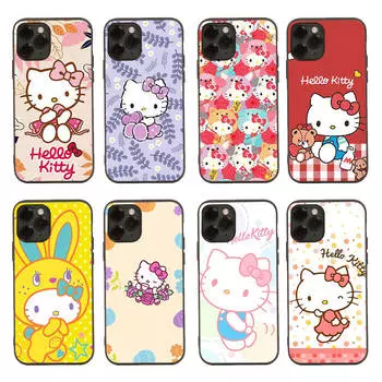 Черный чехол для Xiaomi Poco X6 X4 M5 M6 F5 F6 C65 C55 C50 C51 C40 Pro Redmi 14C A3X 13C 12C 11T 10A 9C Note 7 6 8A Plus H-7 Hello Kitty Cartoon Redmi A3X арлекин