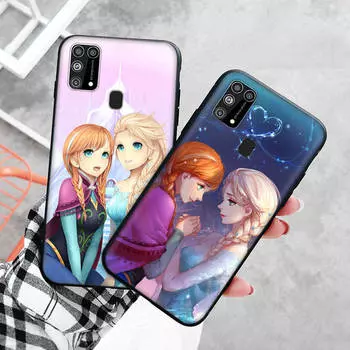 Черный чехол для Xiaomi Redmi 13C Note 9 iPhone XR 7 8 14 15 11 12 13 X XS Pro Max Samsung A25 S23 S24 FE Ultra Plus Эльза и Анна