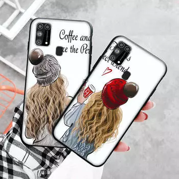 Черный чехол для Xiaomi Redmi 13C Note 9 iPhone XR 7 8 14 15 11 12 13 X XS Pro Max Samsung A25 S23 S24 FE Ultra Plus Лучшие друзья Redmi 8A чёрный