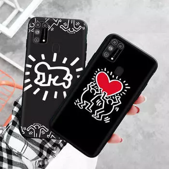 Черный чехол для Xiaomi Redmi 13C Note 9 iPhone XR 7 8 14 15 11 12 13 X XS Pro Max Samsung A25 S23 S24 FE Ultra Plus Кит Харинг Redmi Note 13 4G бездна