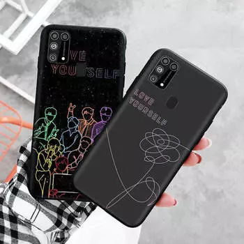 Черный чехол для Xiaomi Redmi 13C Note 9 iPhone XR 7 8 14 15 11 12 13 X XS Pro Max Samsung A25 S23 S24 FE Ultra Plus Love Yourself Xiaomi POCO C65 4G чёрный