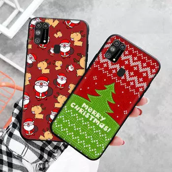 Черный чехол для Xiaomi Redmi 13C Note 9 iPhone XR 7 8 14 15 11 12 13 X XS Pro Max Samsung A25 S23 S24 FE Ultra Plus Рождественская елка Санта-Клаус Redmi 12C чёрный