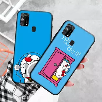 Черный чехол для Xiaomi Redmi 13C Note 9 iPhone XR 7 8 14 15 11 12 13 X XS Pro Max Samsung A25 S23 S24 FE Ultra Plus Doraemon Samsung A12 бездна