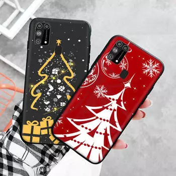 Черный чехол для Xiaomi Redmi 13C Note 9 iPhone XR 7 8 14 15 11 12 13 X XS Pro Max Samsung A25 S23 S24 FE Ultra Plus Рождественская елка Xiaomi Poco X3 GT бездна