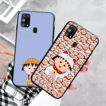 Черный чехол для Xiaomi Redmi 13C Note 9 iPhone XR 7 8 14 15 11 12 13 X XS Pro Max Samsung A25 S23 S24 FE Ultra Plus Chibi Maruko Samsung Note 20 чёрный
