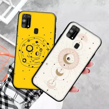 Черный чехол для Xiaomi Redmi 13C Note 9 iPhone XR 7 8 14 15 11 12 13 X XS Pro Max Samsung A25 S23 S24 FE Ultra Plus Солнце Луна Звезды iPhone XR бездна