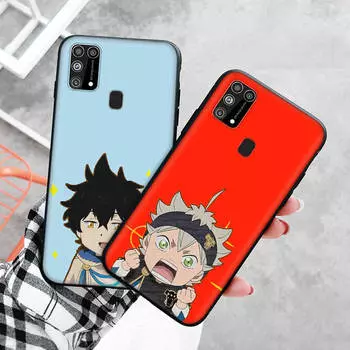 Черный чехол для Xiaomi Redmi 13C Note 9 iPhone XR 7 8 14 15 11 12 13 X XS Pro Max Samsung A25 S23 S24 FE Ultra Plus Black Clover Samsung A71 чёрный