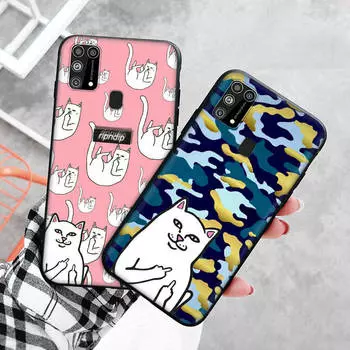 Черный чехол для Xiaomi Redmi 13C Note 9 iPhone XR 7 8 14 15 11 12 13 X XS Pro Max Samsung A25 S23 S24 FE Ultra Plus Средний палец Кот iPhone 6S чёрный