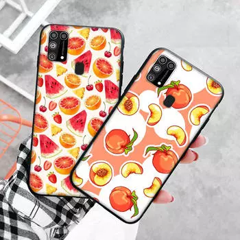 Черный чехол для Xiaomi Redmi 13C Note 9 iPhone XR 7 8 14 15 11 12 13 X XS Pro Max Samsung A25 S23 S24 FE Ultra Plus Фруктовый мир Redmi Note 12 Pro 4G чёрный