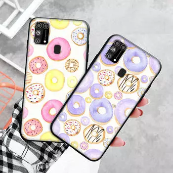 Черный чехол для Xiaomi Redmi 13C Note 9 iPhone XR 7 8 14 15 11 12 13 X XS Pro Max Samsung A25 S23 S24 FE Ultra Plus Donuts Samsung A70 чёрный