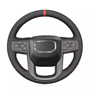 Черный чехол из искусственной кожи с красным маркером на руль автомобиля для GMC Sierra 1500 Limited 2500 3500 2019-2024 Yukon XL 2021-2023 чёрный